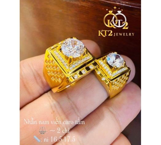 Nhẫn Nam Viền Caro Tấm 2 Chỉ