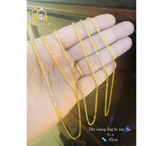 Dây chuyền vuông ống hoa văn trái tim 1 chỉ